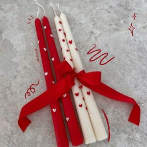 Romantic Red & White Heart Pillar Candles